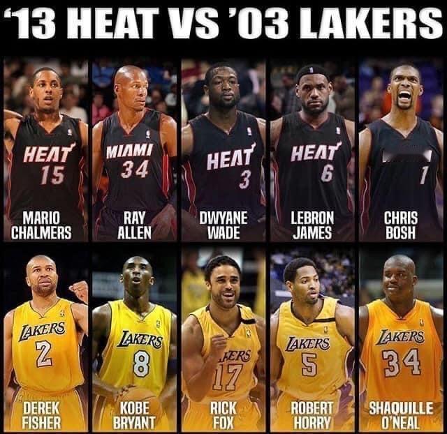 单看5人组的话，我觉得湖人能把热火打死，谁能对巅峰奥尼尔啊……nba超季划我的观