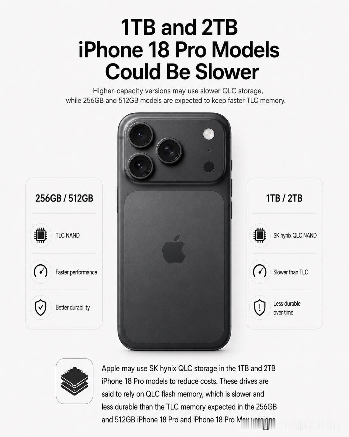 据传闻， iPhone 18 Pro 系列存储方案存在差异，以降低成本。[笑哭]