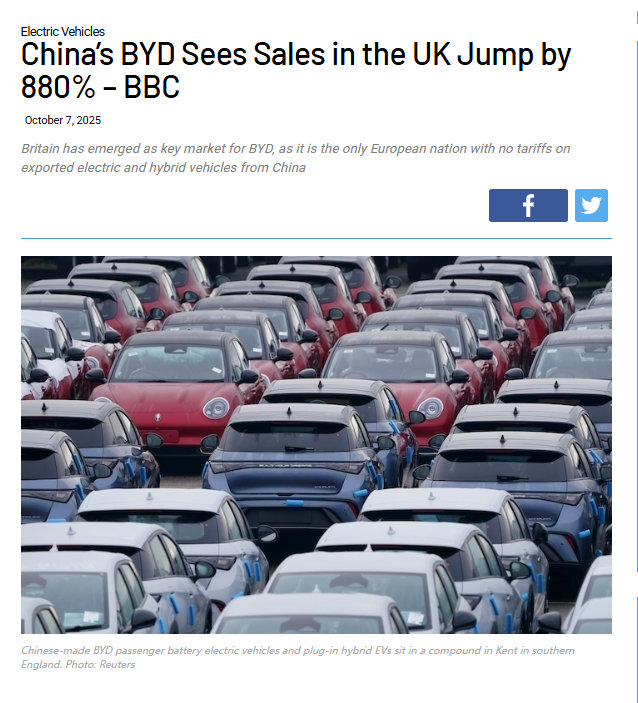 比亚迪在英国累计销量达到 50,000 辆，达成这个里程碑用了 977 天。比亚