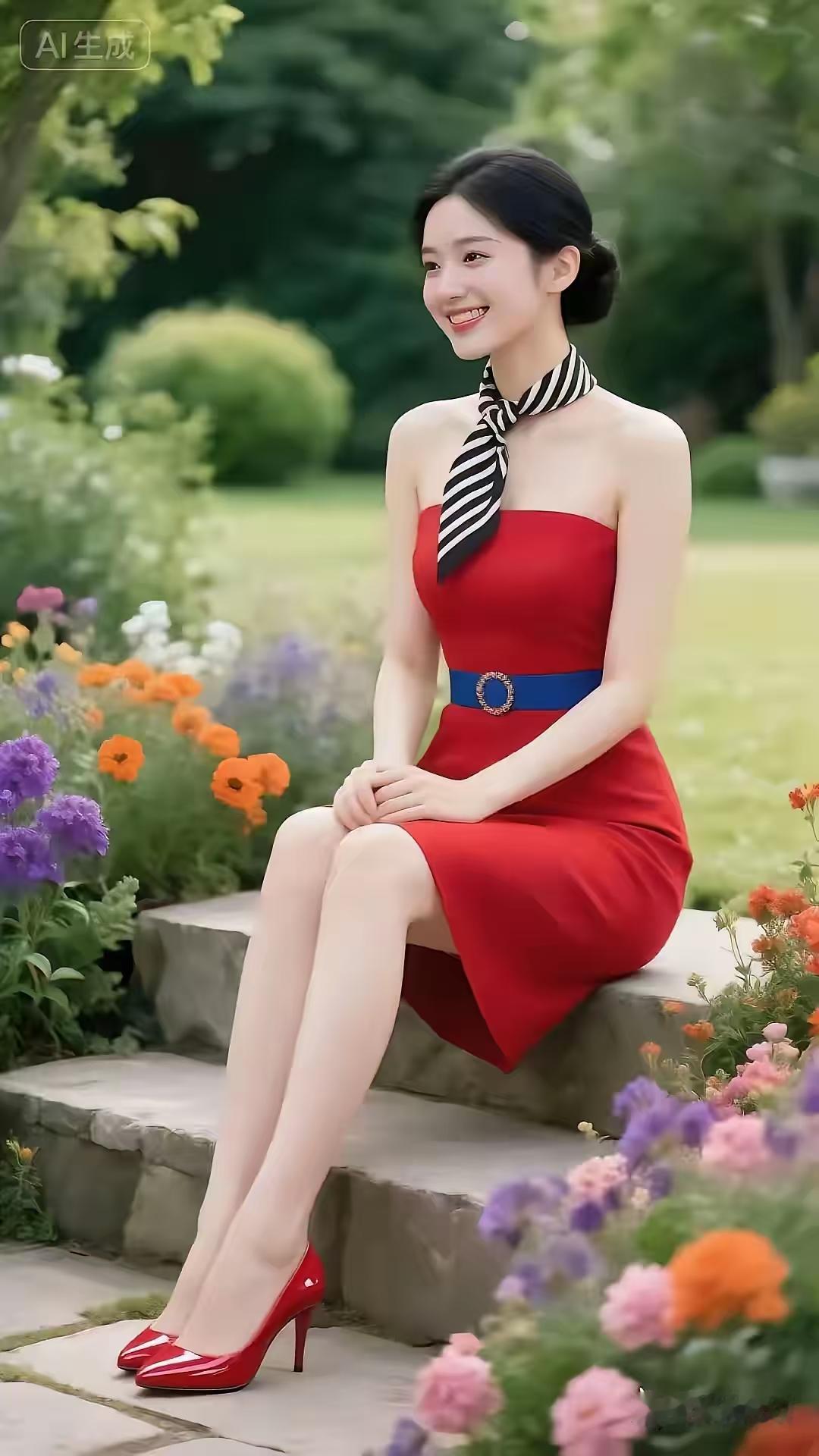 四块玉·闺中俏
坐花前，姿如仙，
秋水含情欲嫣然。
春风漫染芳心暖，
眉眼甜，笑