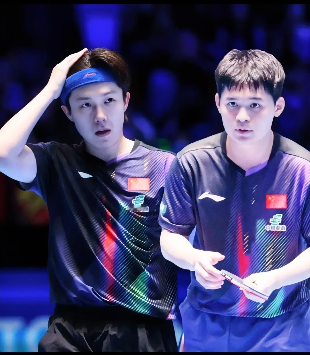 现在将国乒男队参加伦敦世乒赛的阵容，
与女队相比，
就像是孙颖莎带着蒯曼、陈熠、