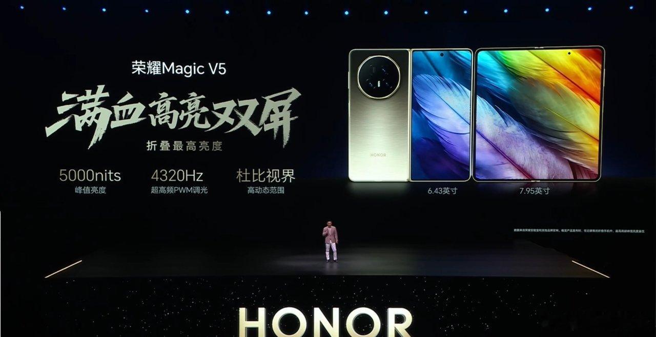 荣耀MagicV5支持谷歌全家桶、北斗卫星通信、5000nit 局部峰值亮度、外