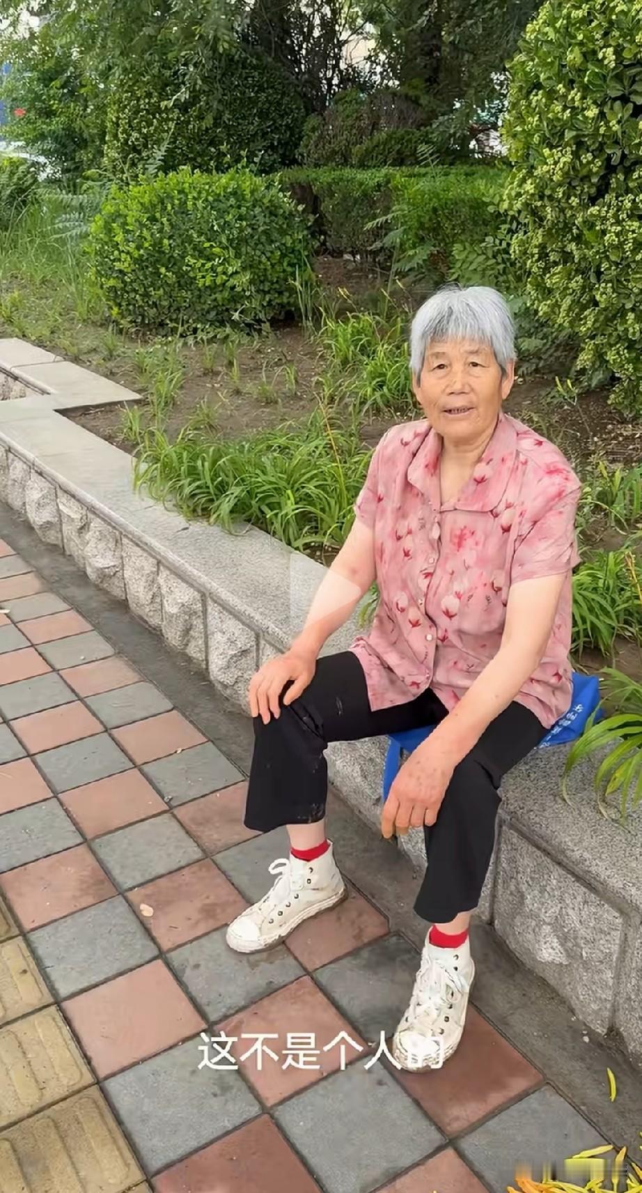 这老太太看起来也有70来岁了，虽然岁数不小了，但是做的事非常不地道，把公园的花揪