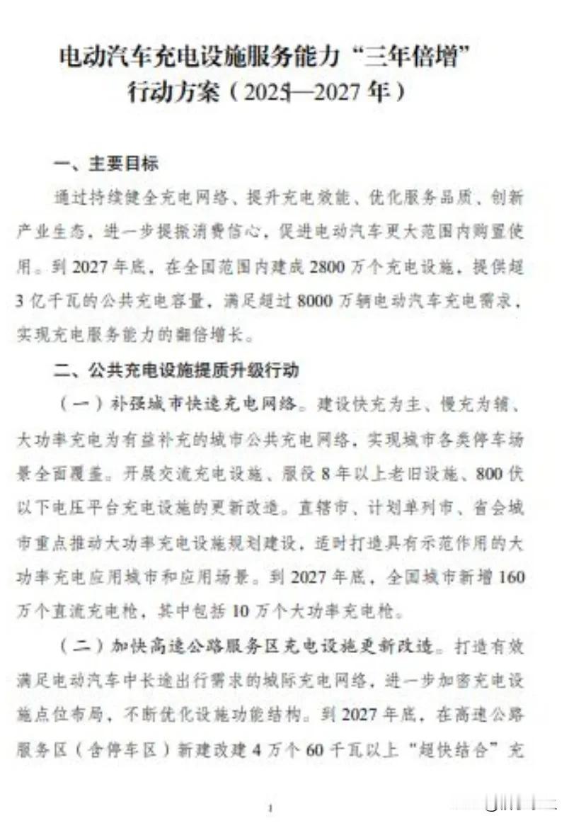 【重磅】充电设施三年倍增行动方案发布 2027年底将建成2800万个充电设施
国