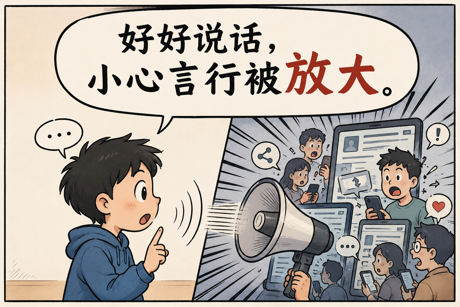 好好说话，小心言行被放大。 