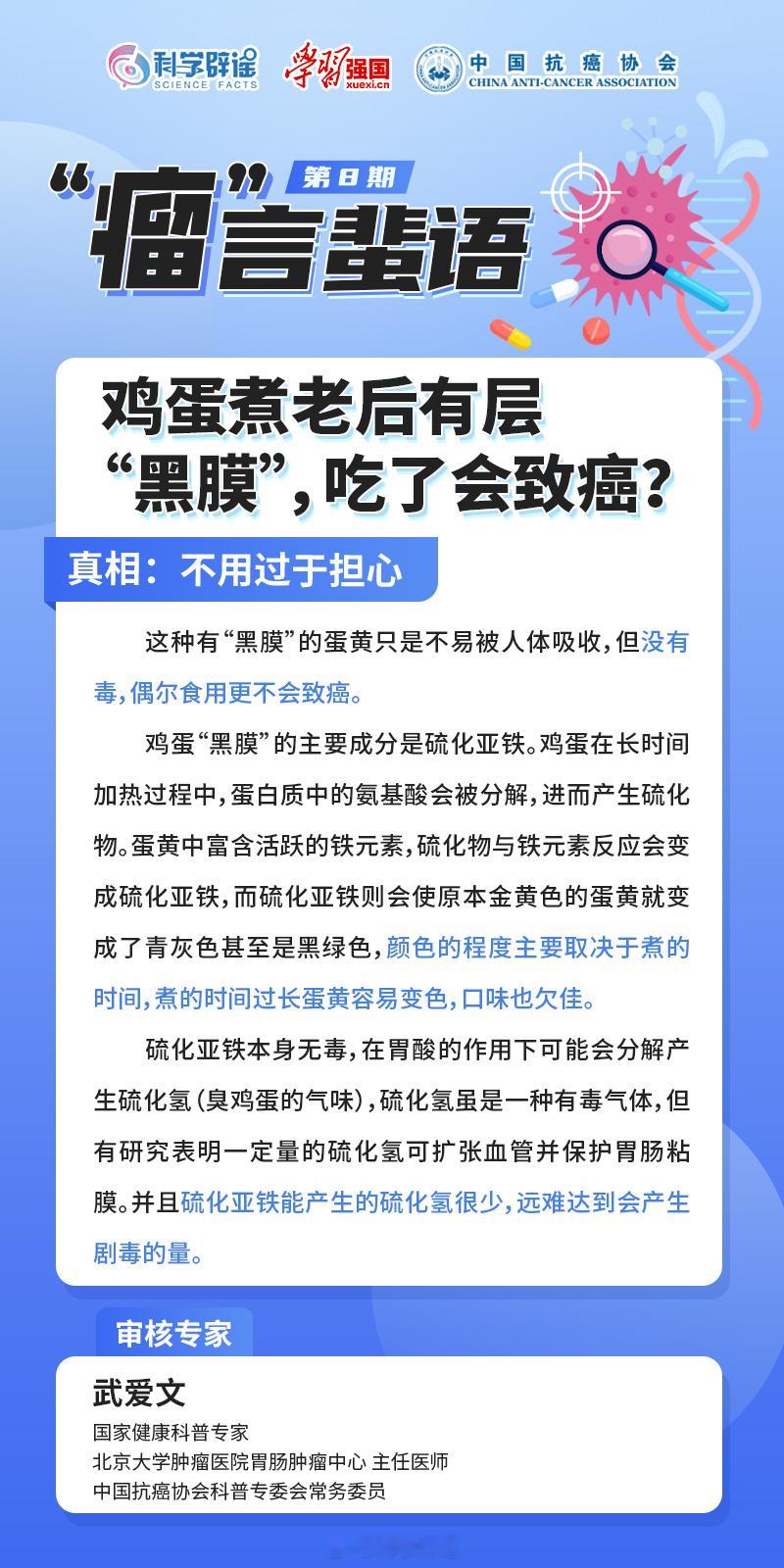#瘤言蜚语##向肿瘤说拜拜# 【#鸡蛋煮老后有层“黑膜”吃了会致癌吗#?】这种有