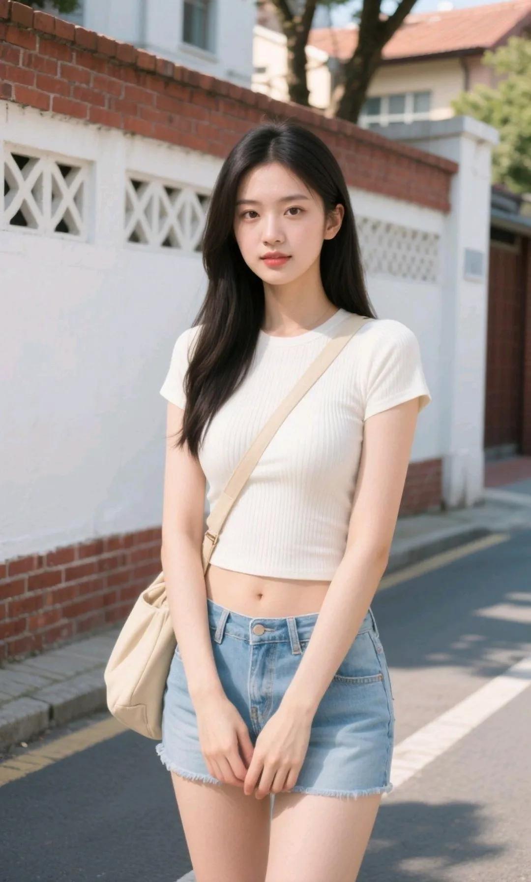 夏日清新穿搭，白色短款上衣+牛仔短裤，轻松出街！🌞👗👖