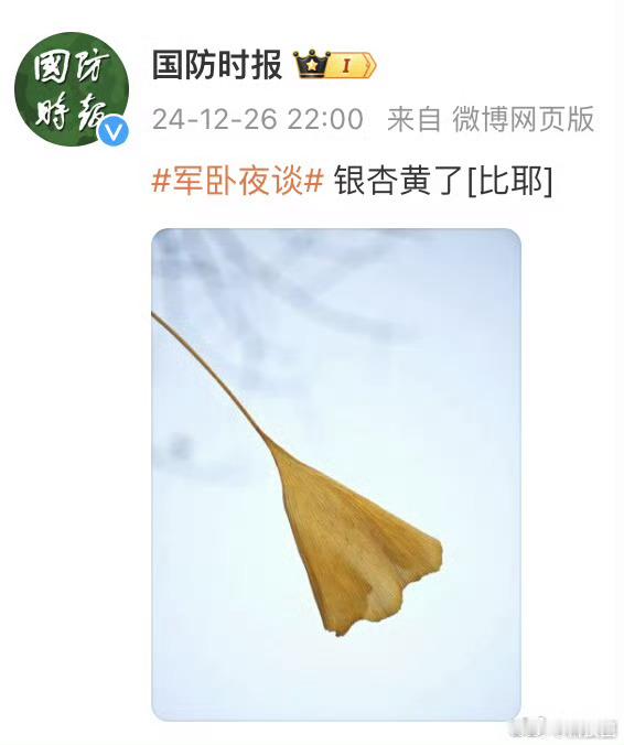 国防时报晒银杏叶 像，太像了，昨天看了一天越看越激动，今天再看，越看越有底气 
