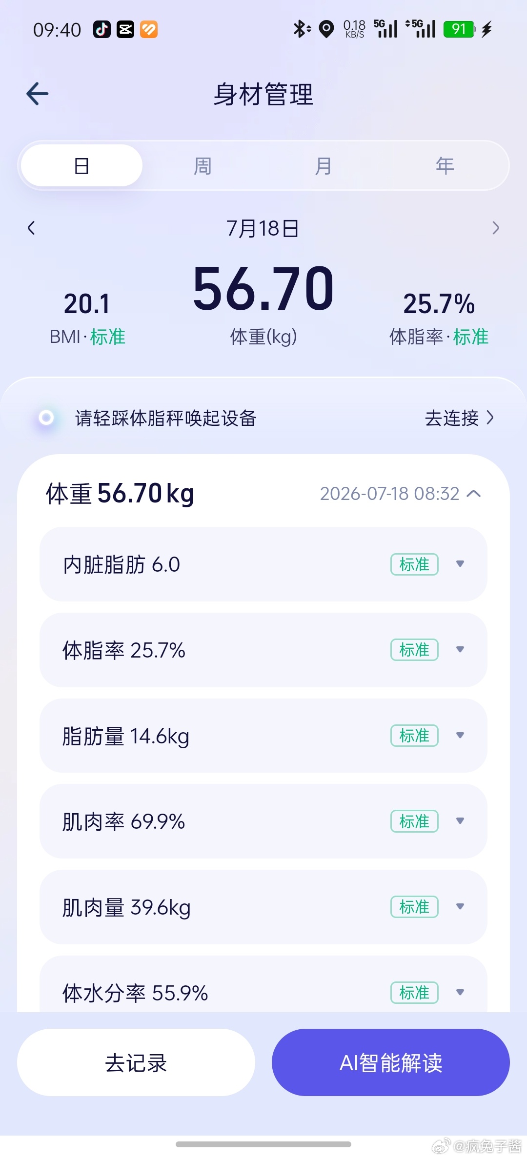 蚂蚁阿福那个体脂秤我搞了，今早收到称了一下，两眼一黑好好好，等忙完这一波，我再好
