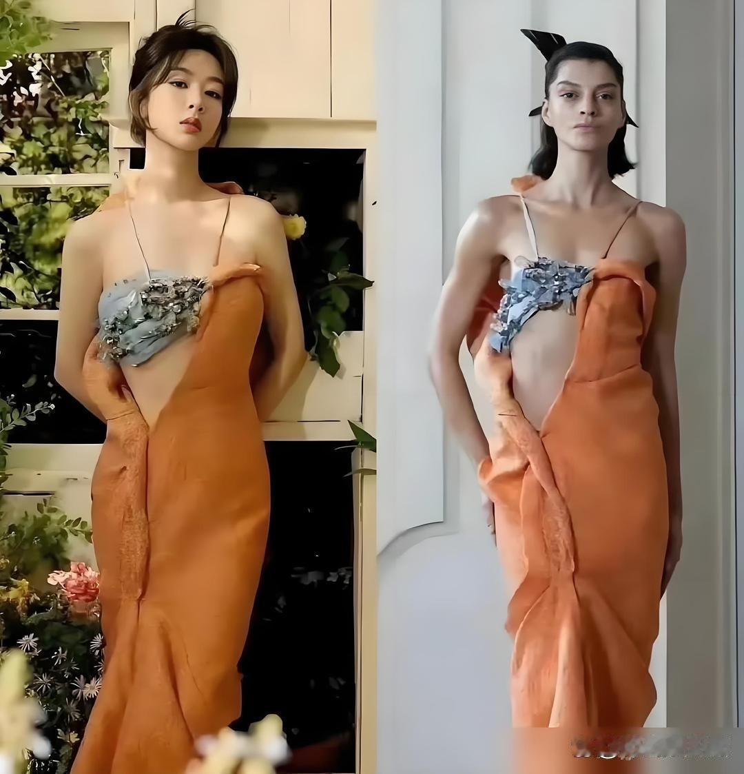 杨紫把一件满钻深V高定礼服，亲手缝了层薄纱。这原版礼服领口开得忒大，谁都看得出。