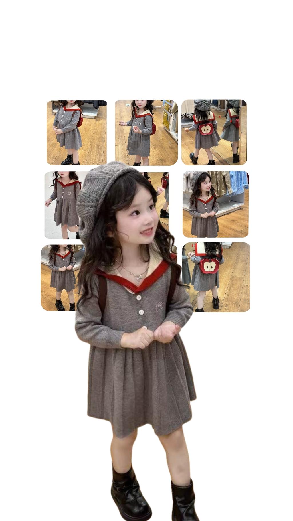 乖乖女！女宝宝学院风连衣裙秋季洋气毛衣背心裙百褶裙 裙子裙子推荐新款裙...