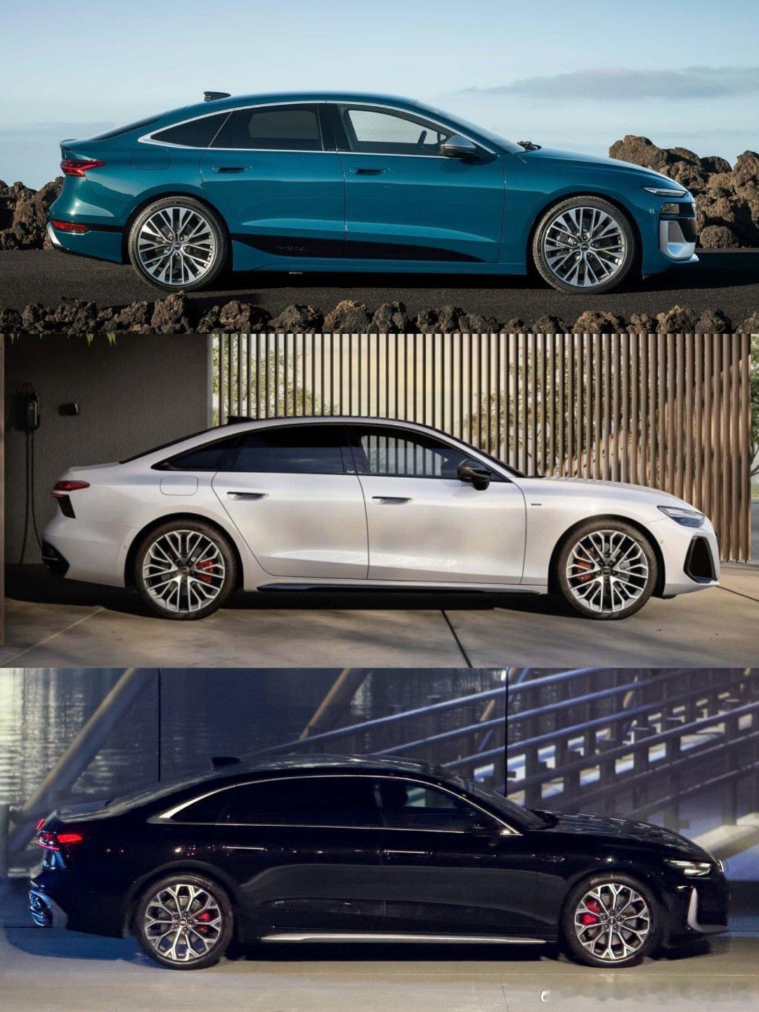 几台车的侧面比例对比A6 etron 长4929mm，轴距2946mm，高150