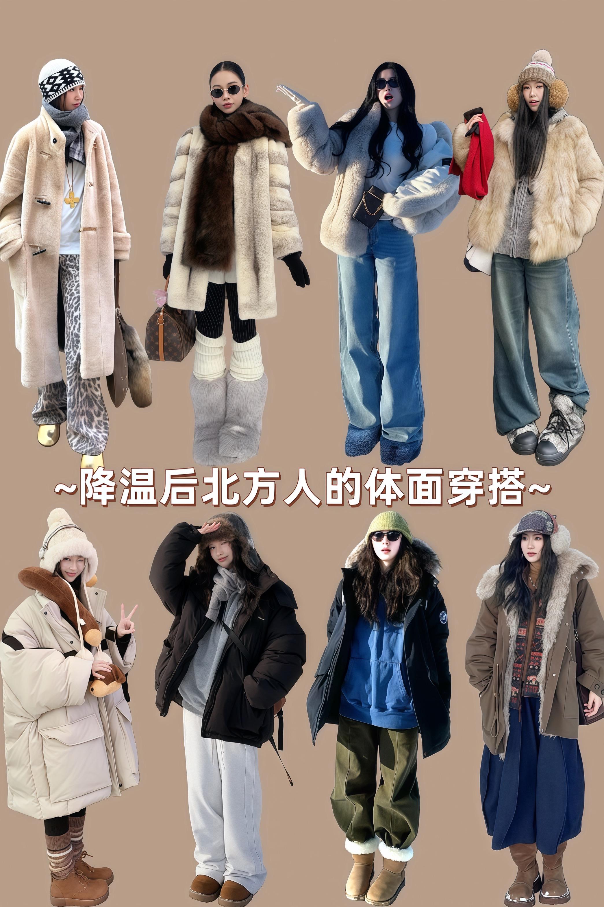 降温后北方人的体面穿搭 时髦穿搭 冬季穿搭 毛毛外套 羽绒服