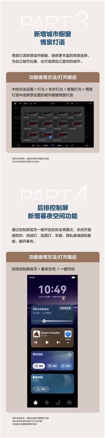 暮夜空间+光毯导航，问界M9把舒适和安全玩明白了
近日，问界M9、M8又推送OT