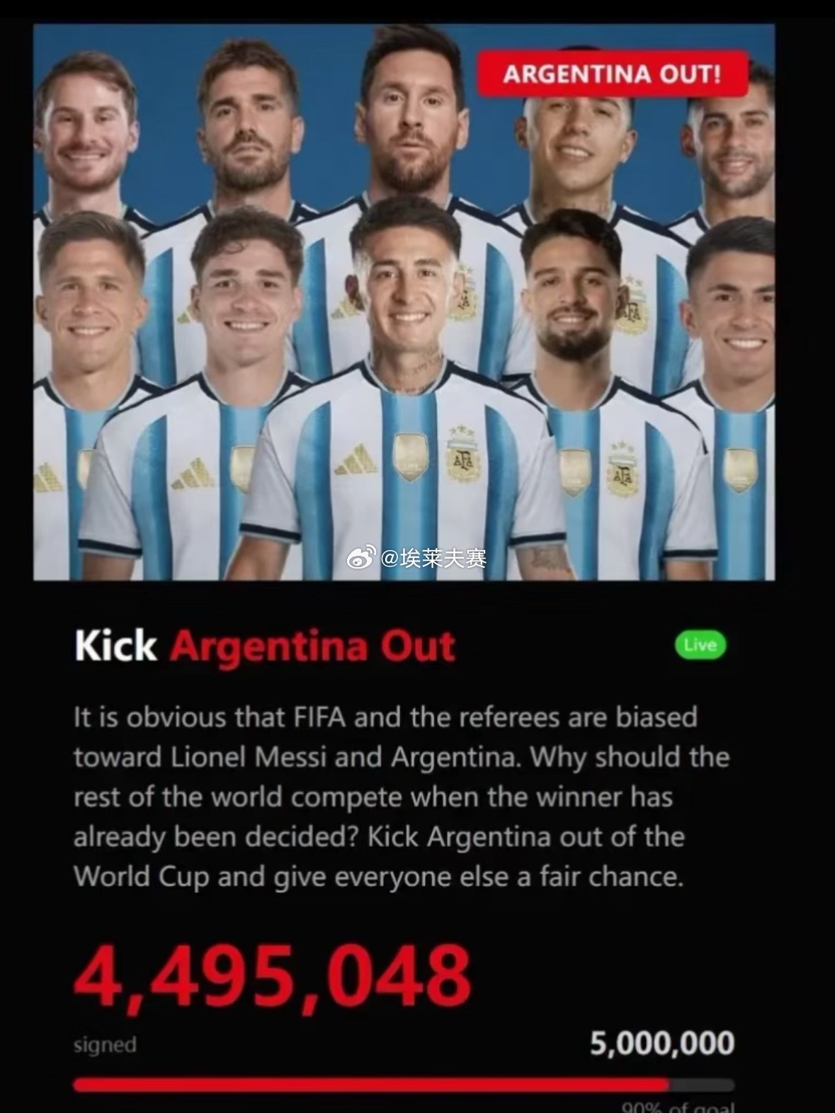 超250万人请愿将阿根廷逐出世界杯一家名为 “argentinaout.com”