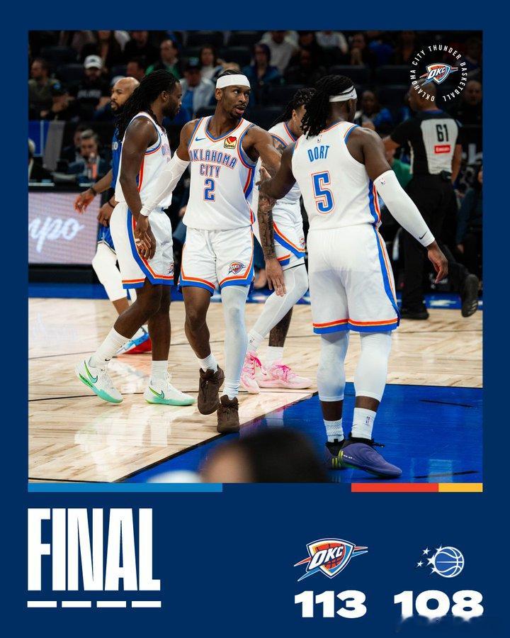 雷霆提前13场锁定季后赛  联盟第一，雷霆赛季横扫战胜魔术后，豪取九连胜，提前1