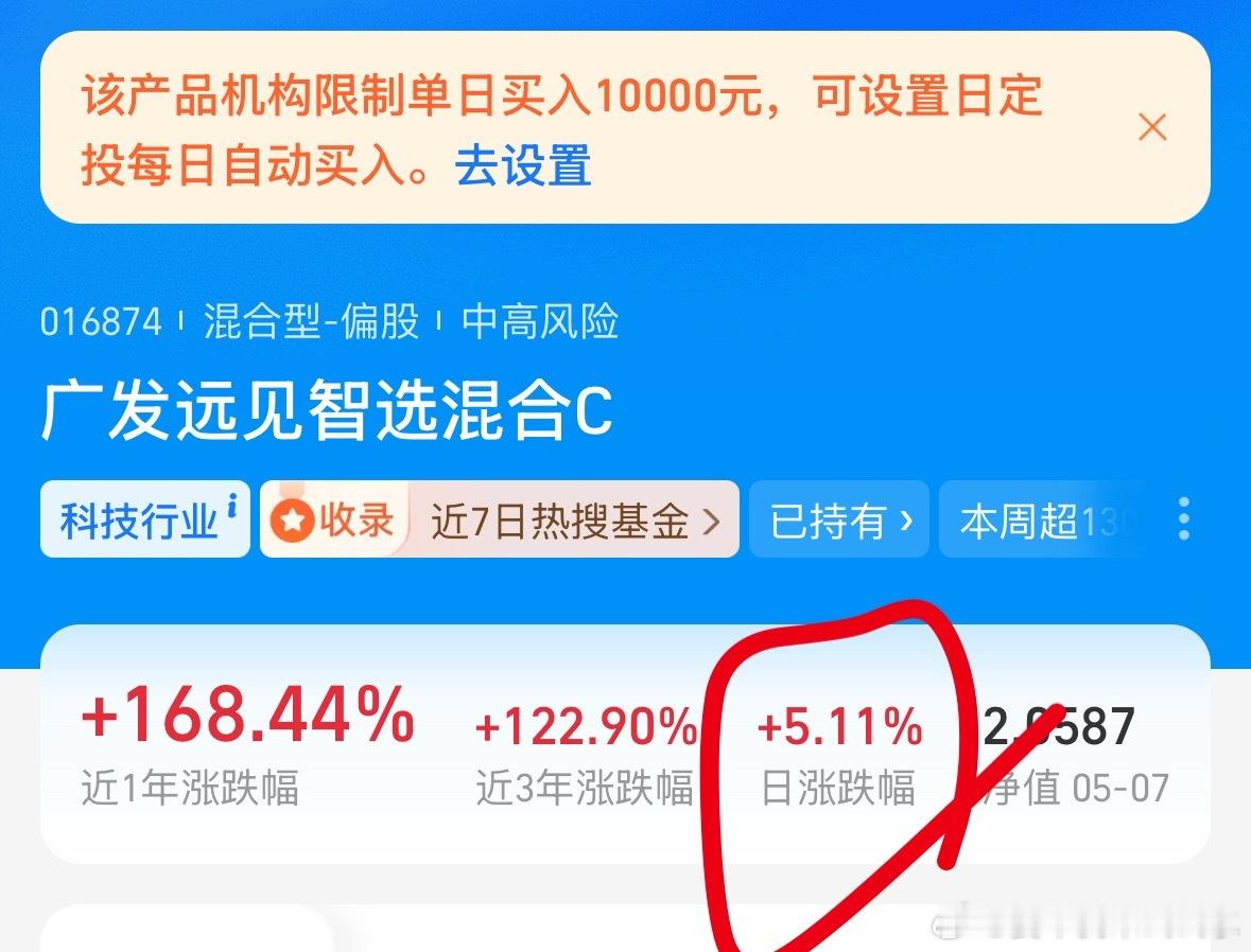 另一个也是，大涨5.11%，收益新高，继续定投，节前这个连跌好几天，也是压力倍增