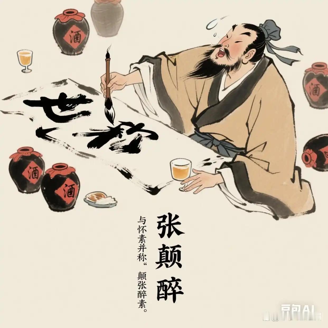 张旭的狂草不是乱涂，而是将酒后的生理亢奋转化为了书法史上最极致的线条律动。他脱帽