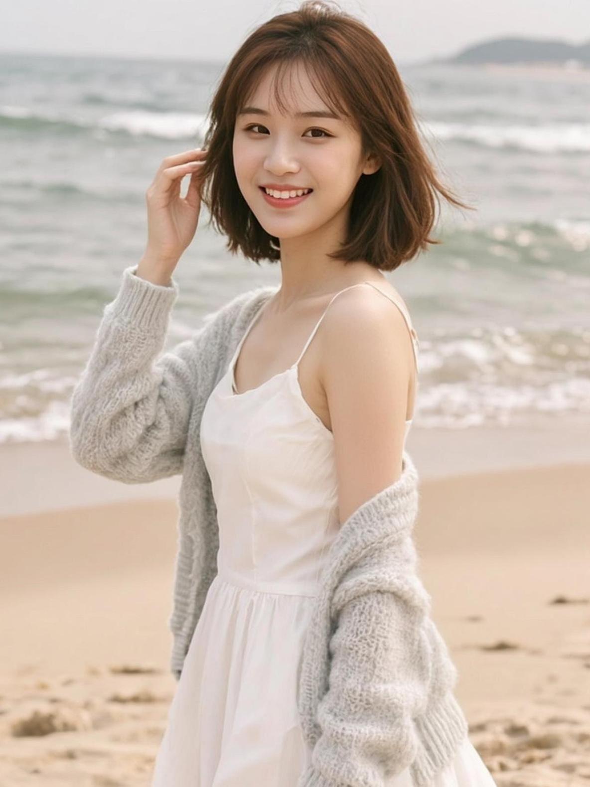 海风轻拂，沙滩上的每一步都像是踩在柔软的时光里。阳光洒在身上，仿佛给整个人镀上了