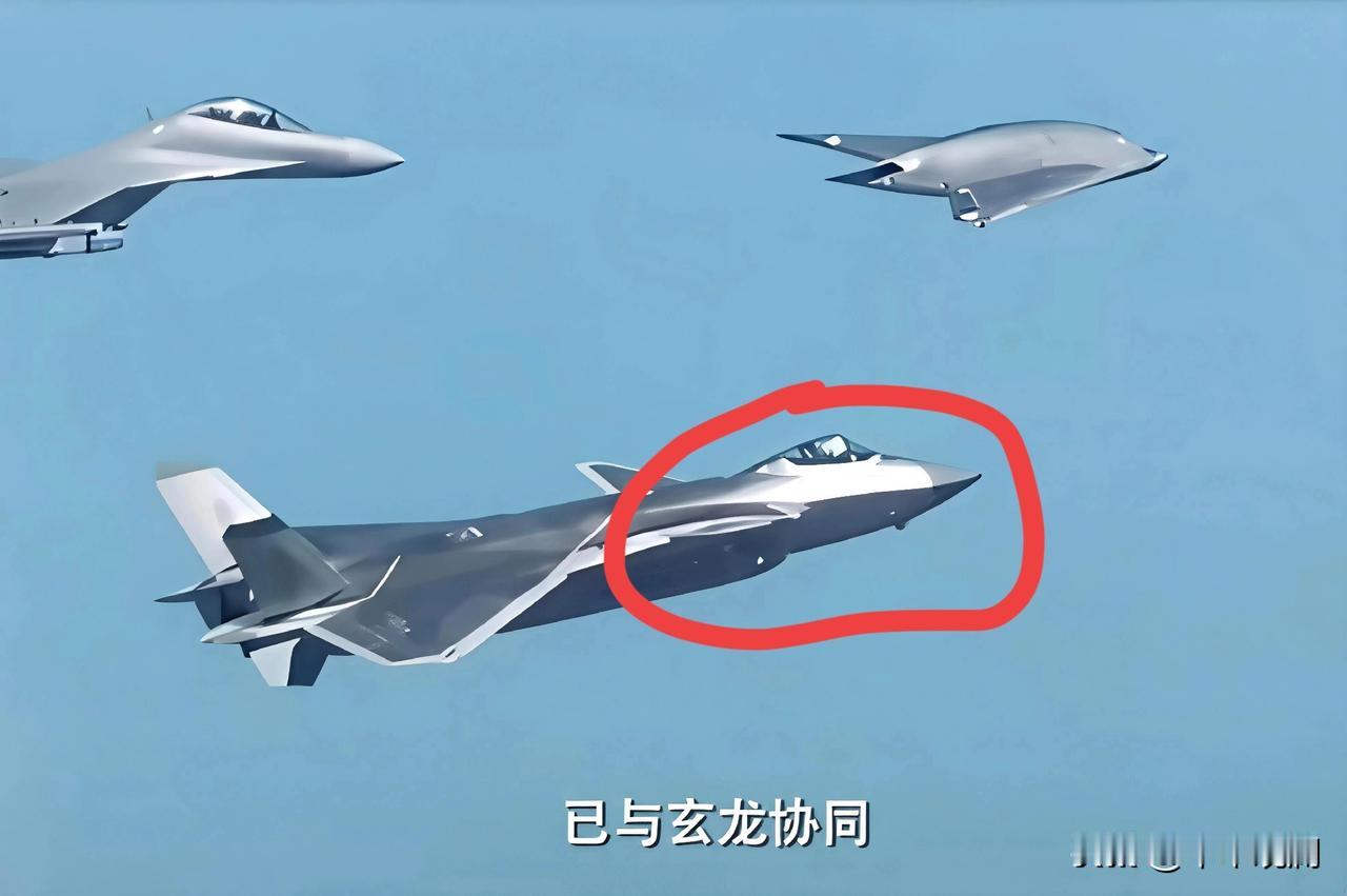 今天官宣的歼20+歼16D+攻击11的组合。
有个细节，同框的三架飞机，歼20不