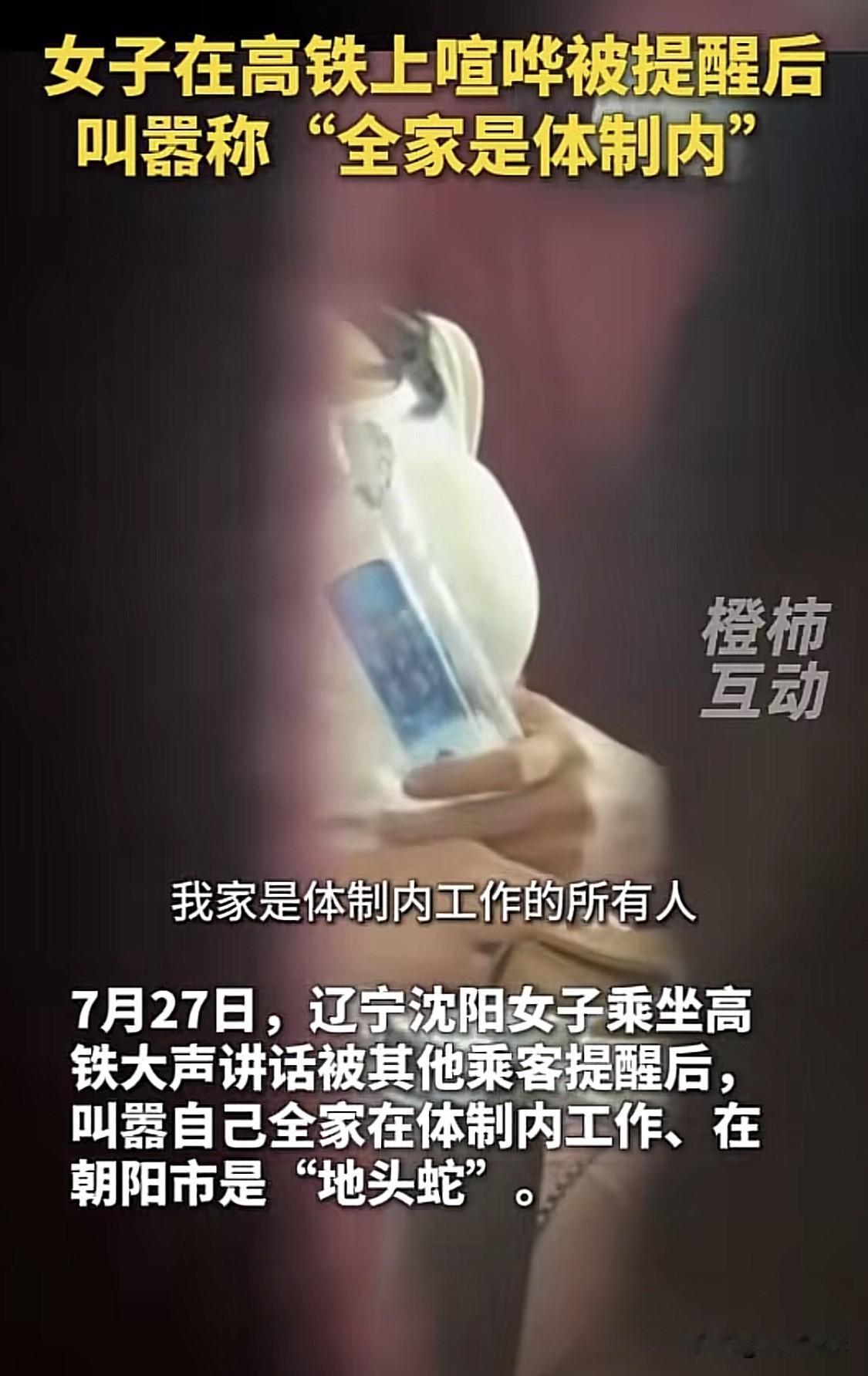“我家所有人都是体制内的，

还是地头蛇！”

车厢里一女子大喊道。

大家都知