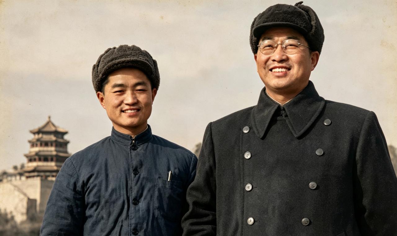 新中国建立初期，陈赓与长子陈知非在北京颐和园一张珍贵留影，父子俩笑的多开心。
陈