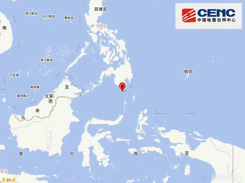 地震快讯中国地震台网正式测定：08月05日12时14分在苏拉威西海（北纬5.10