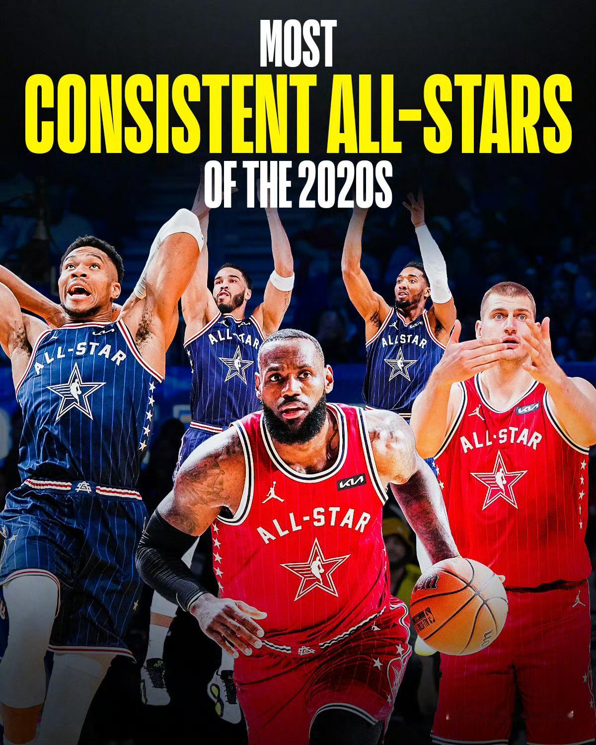 骑士詹姆斯米切尔nba 2020年代，只有图中五人每一年都入选了全明星✨米切尔、