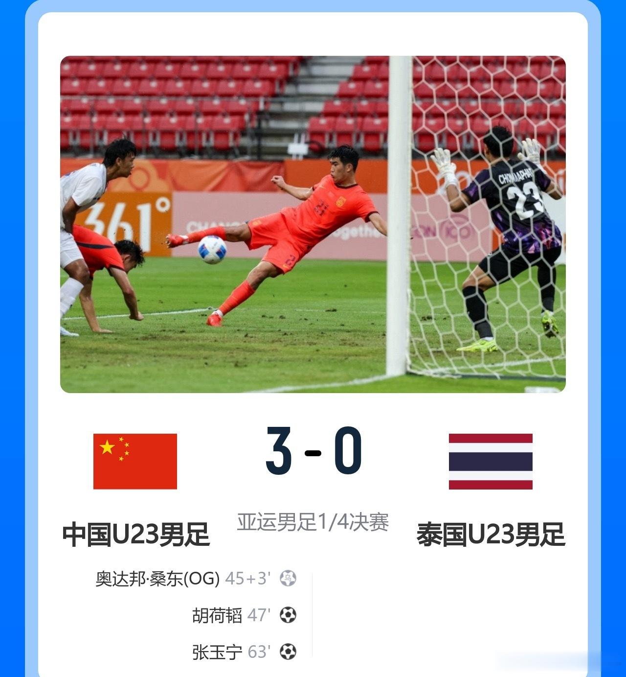 挺进4强！U23国足3-0泰国半决赛将战韩国胡荷韬建功张玉宁破门国足足球   9