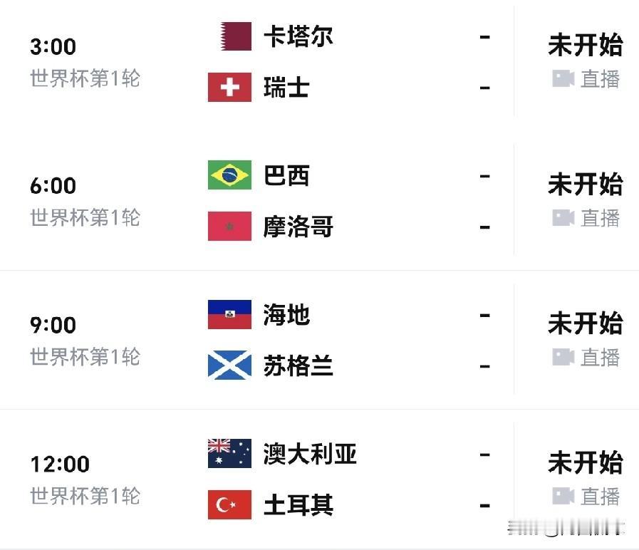 2026年世界杯进入白热化，明天将有四场比赛。预测比分如下：
卡塔尔国家队0：2