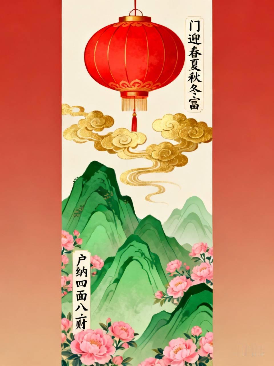 下联：户纳四面八方财。