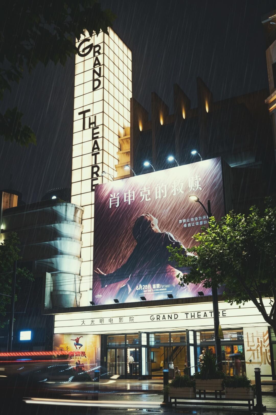 大光明肖申克救赎的海报和上海的雨天融为一体 