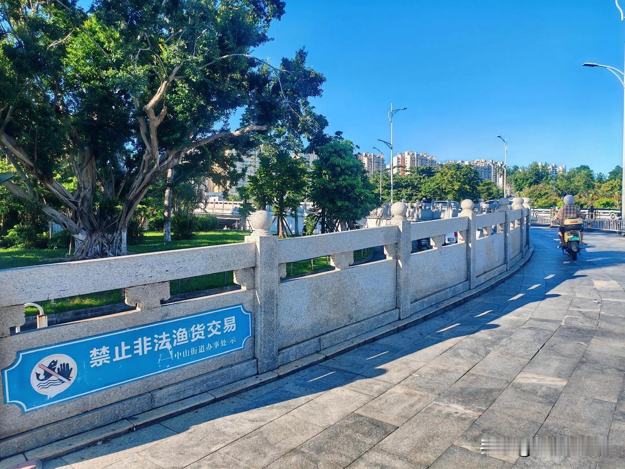 和平桥露天渔市乱像。白天下午桥面人行道上，夜晚桥南面钟楼引桥长堤路边，卖海鲜的商