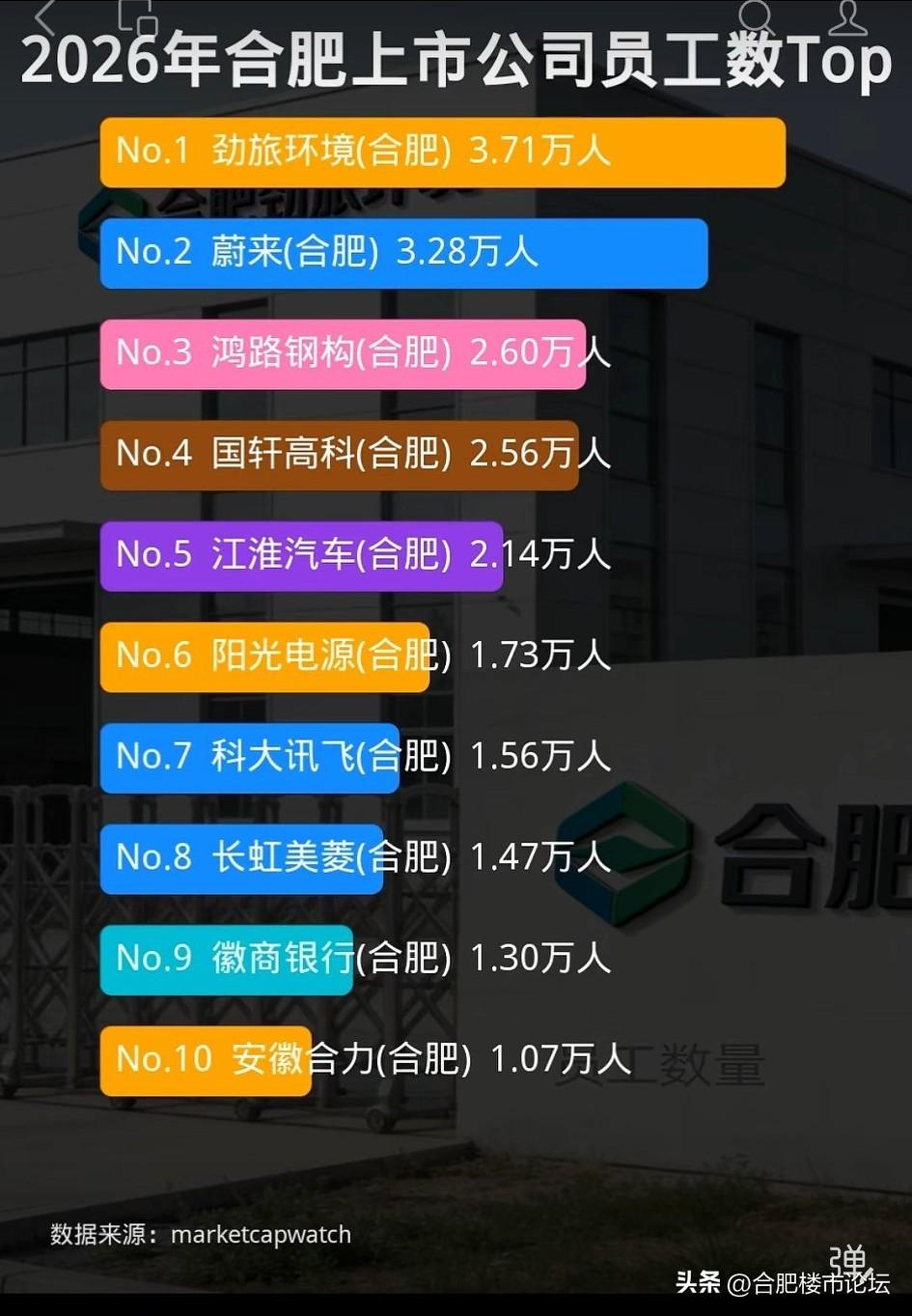 2026年合肥上市公司员工数量前十名。