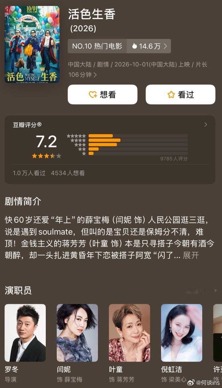 闫妮、叶童、倪虹洁、柯淳《活色生香》开分7.2，高了低了 ​​​