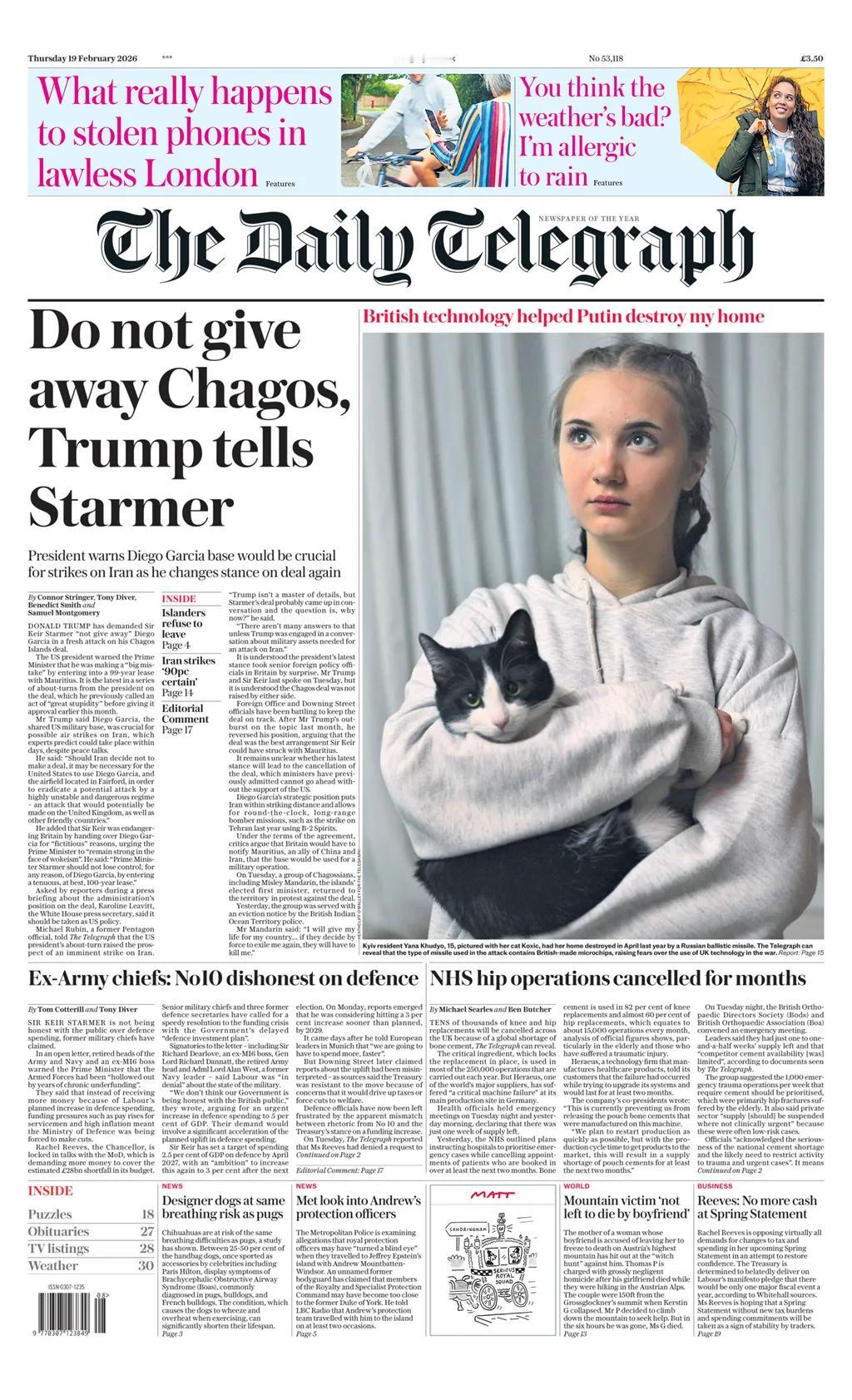 据《每日电讯报》报道，美国联邦政府总统唐纳德·特朗普对查戈斯群岛协议发起了新一轮