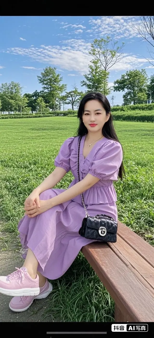 草坪拍照  时尚穿搭分享  清新夏日