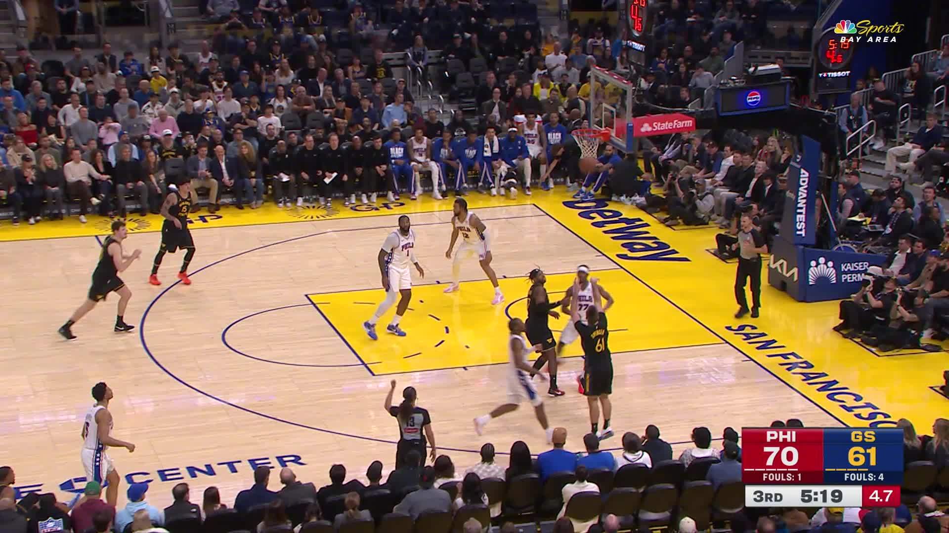 梅尔顿助攻，斯宾塞三分打进！！76人vs勇士