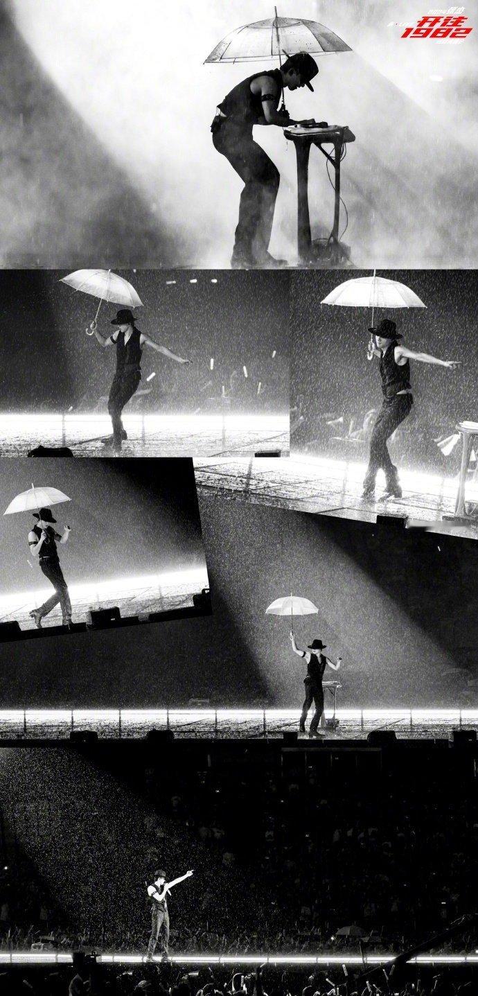 #谢娜晒雨中张杰舞台照#谢娜晒雨中张杰舞台照，顺便暗示今晚会三连开（？），要不然
