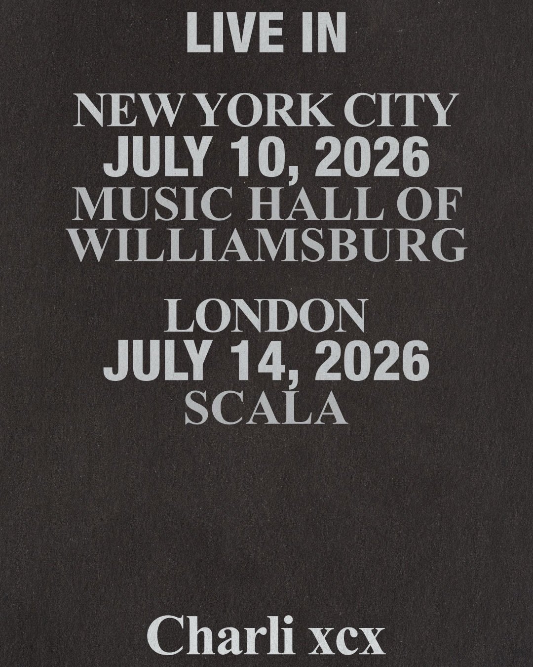 Charli xcx 将于 7 月 10 日在纽约 Music Hall of 