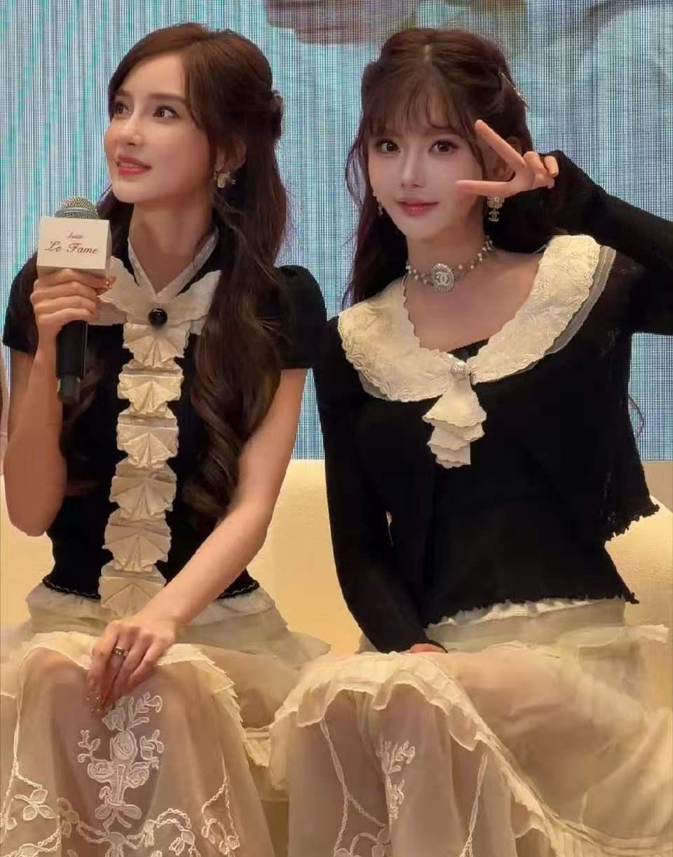 Angelababy资源下降严重，自降身价和网红韩安冉同框出席品牌活动。俩人衣服