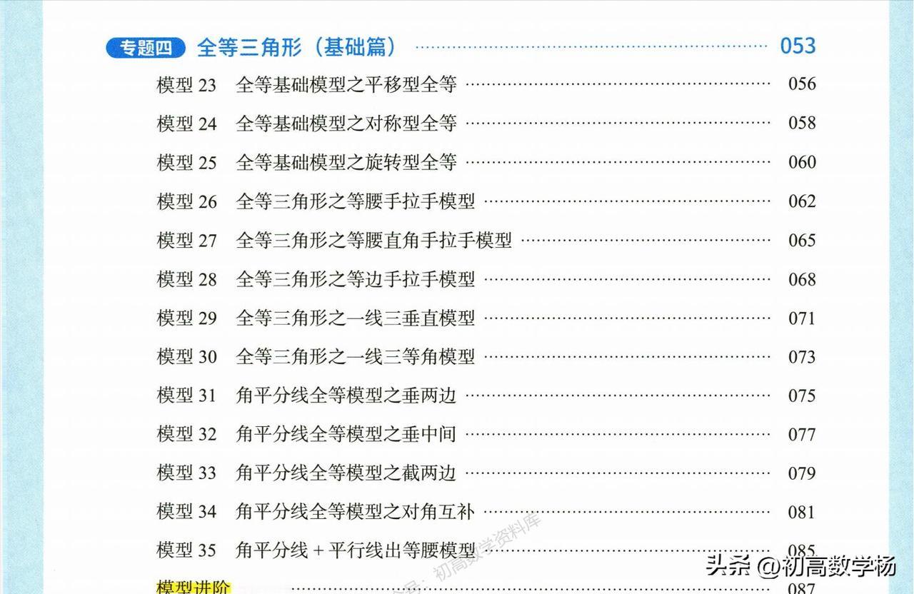 初二数学培优——全等三角形13个基础模型一网打尽
1、平移型基础型全等
2、对称