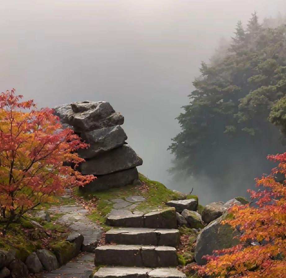 蝶恋花·石板路
 
雨褪苔痕青似染，仄径蜿蜒，牵惹春心远。
屐齿轻敲声渐软，落红