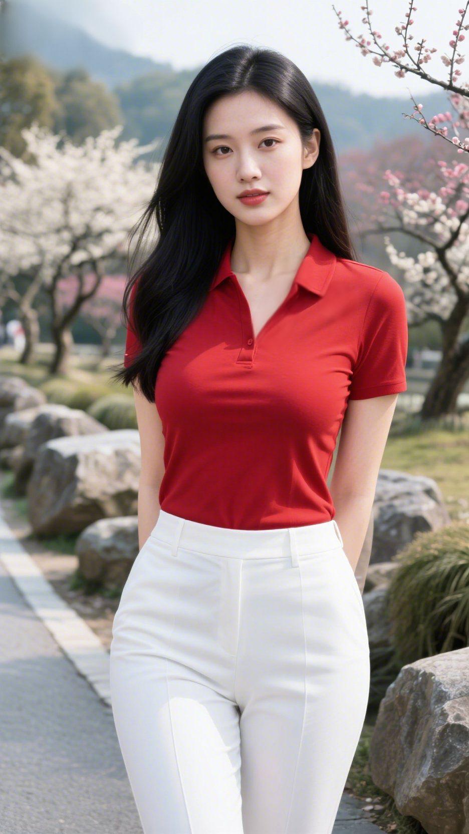 《春园晴韵》
 
晴光淡抹远峰青，暖霭轻熏野径宁。
梅枝缀玉凝霜白，花萼凝霞带浅