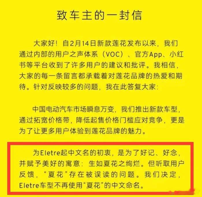 莲花 Eletre 的中文名“夏花”因谐音问题在使用不到一周之后被放弃。 