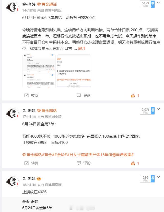 6 月 24 日黄金当日总结：损110点！昨日共计操作七单，日内多空反复博弈，整