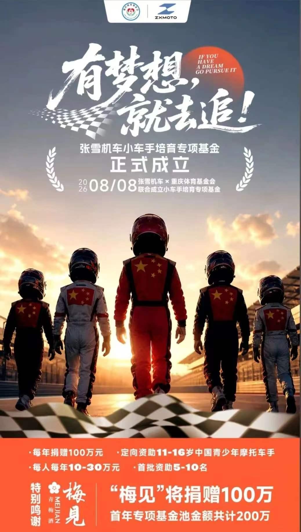 张雪机车今日(2026年8月8日)官宣：
张雪机车＆重庆体育基金会联合成立的
有