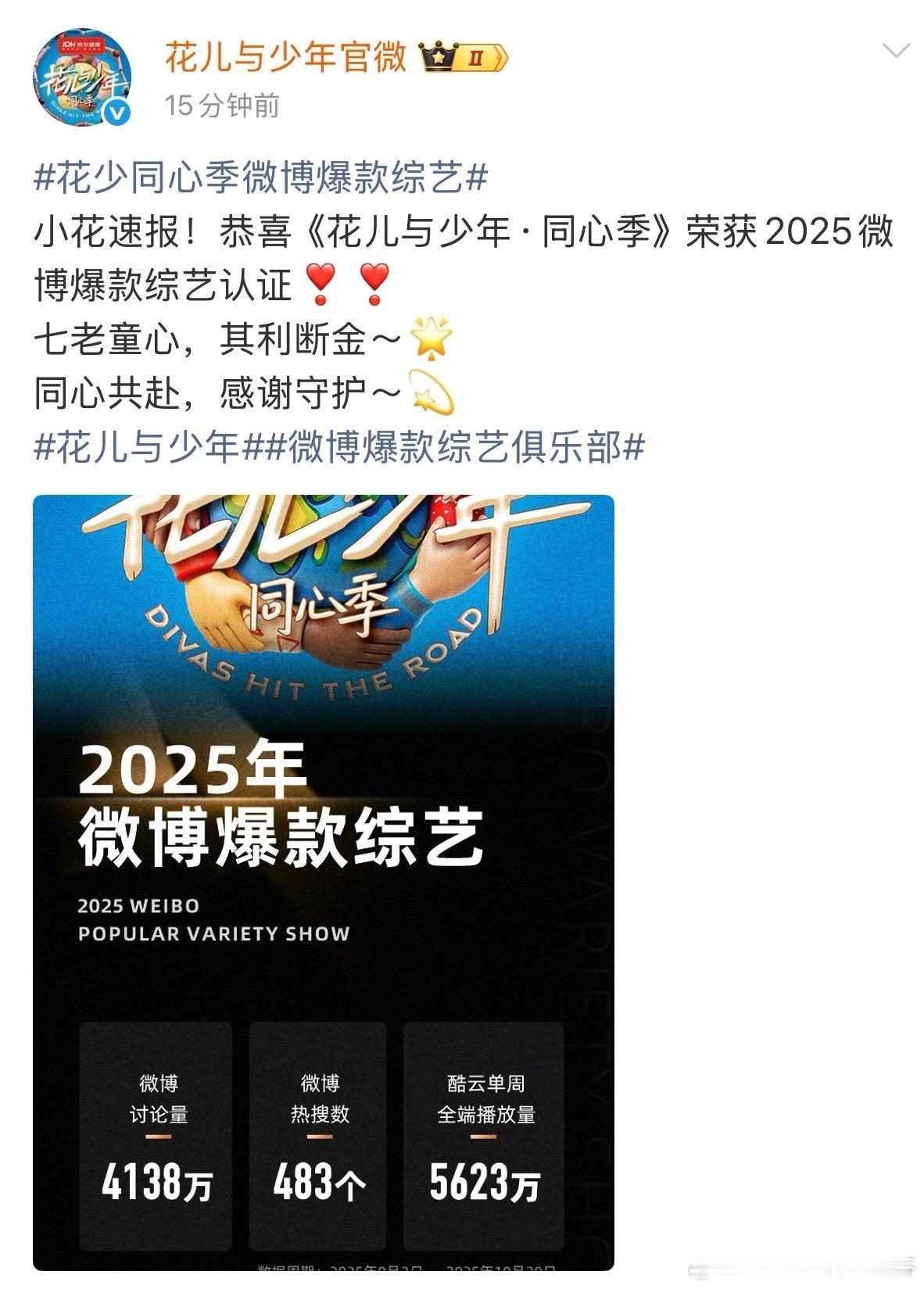 花少同心季微博爆款综艺花少7你的福气还在后头让我们恭喜花少7荣获2025微博爆款