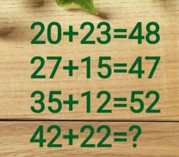 观察这组算式，前三个分别是20 + 23 = 48、27 + 15 = 47、3