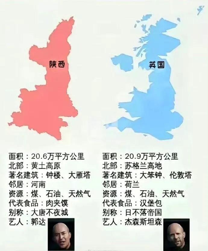 看了下图，忽然发现陕西基本与英国齐名了！这个世界有时有很多相同地方，只要你会总结